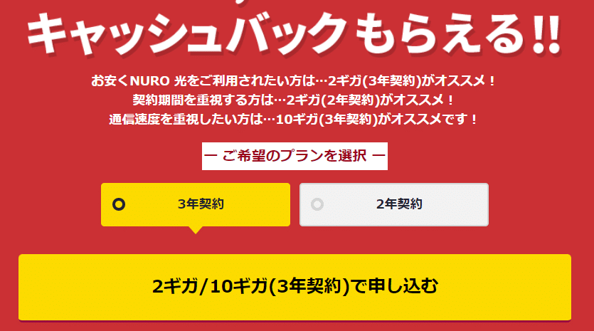 NURO光 申込画面