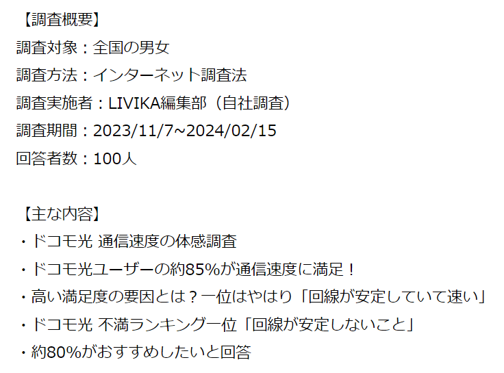 ドコモ光 livika 2024年 phtime 評判 調査