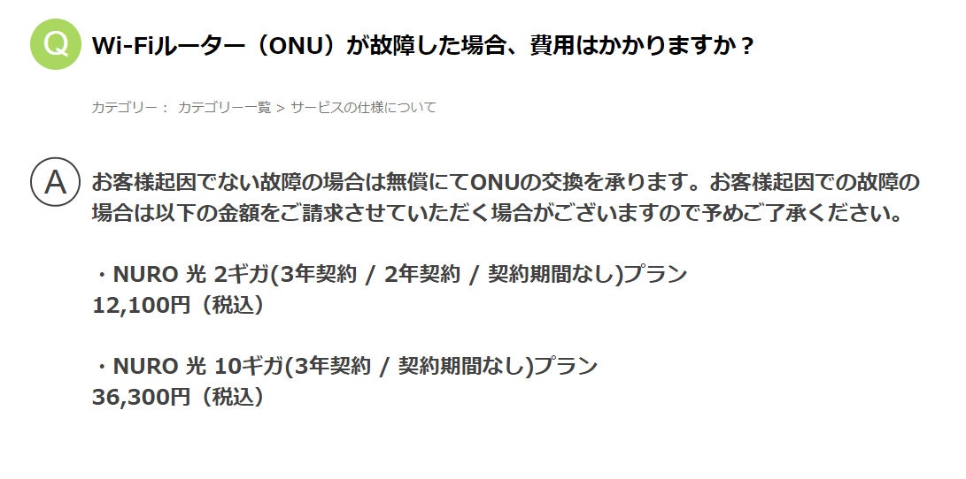 NURO光　故障　よくある質問