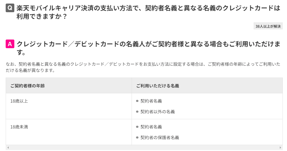 楽天モバイル クレジットカード 契約者名義