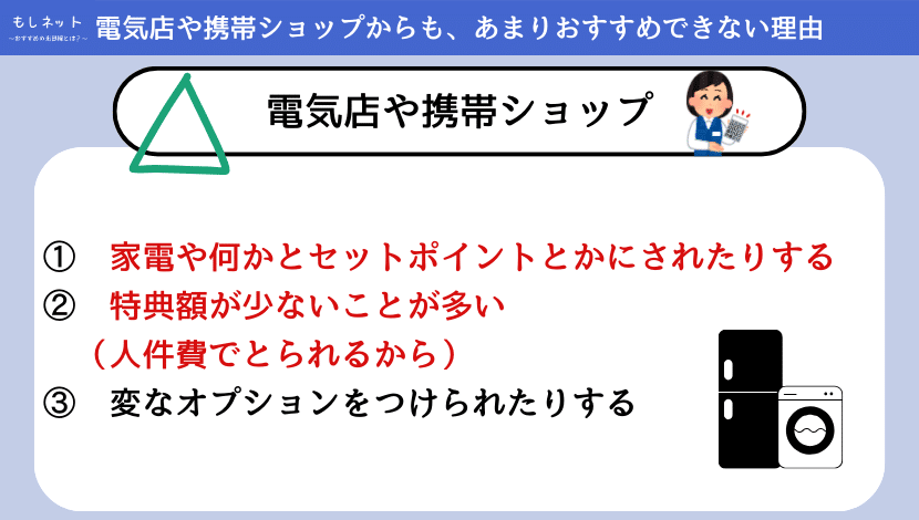 2位:電気店や携帯ショップ(△)