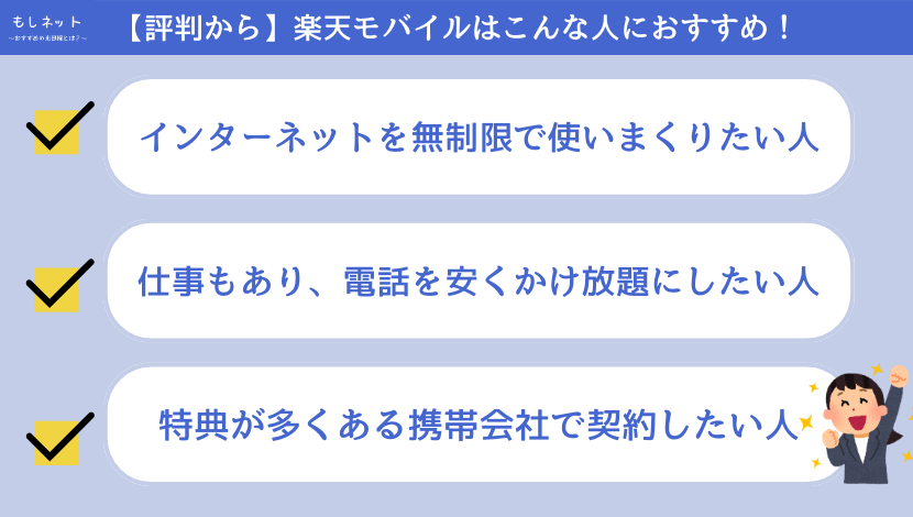 【評判から】楽天モバイルはこんな人におすすめ！
